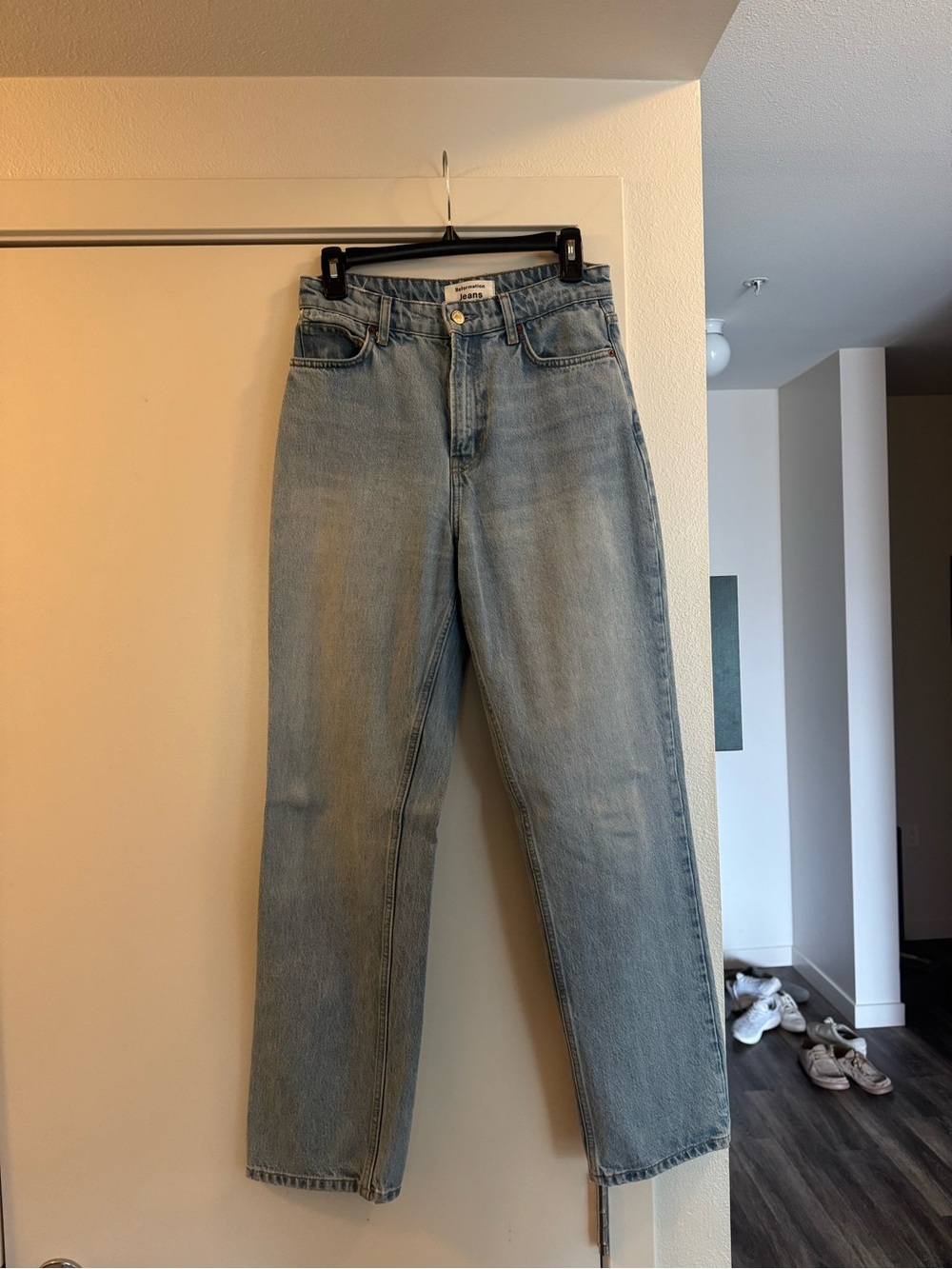 Reformation Light Blue High-Rise Straight Jeans